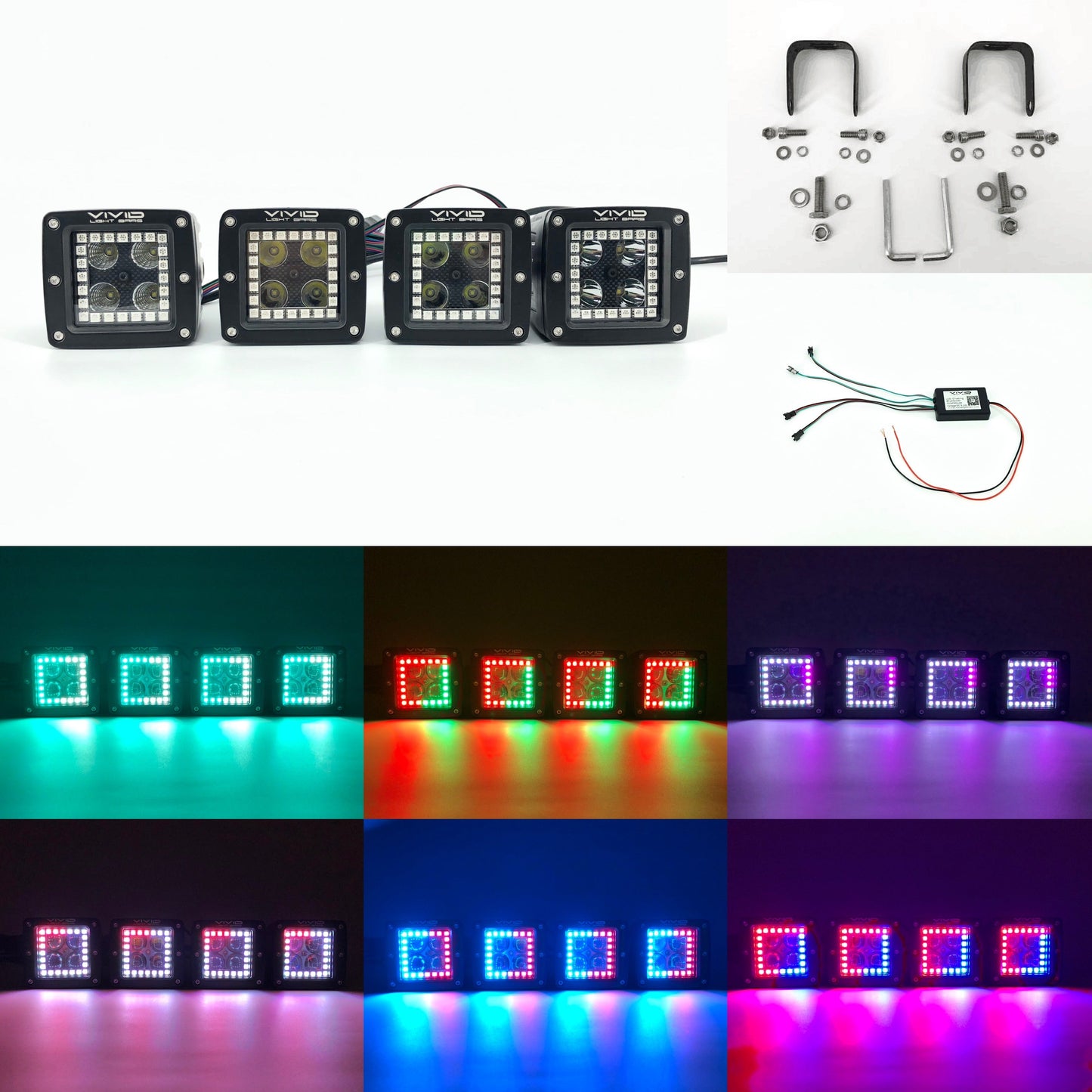 3.2'' Strobe LED Pods with RGBW Chasing Halo Rings